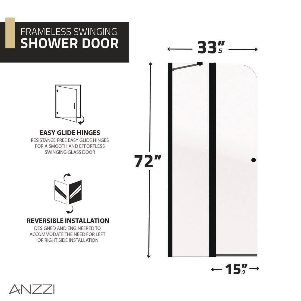 Anzzi 33.3” W x 72” H Frameless Shower Door