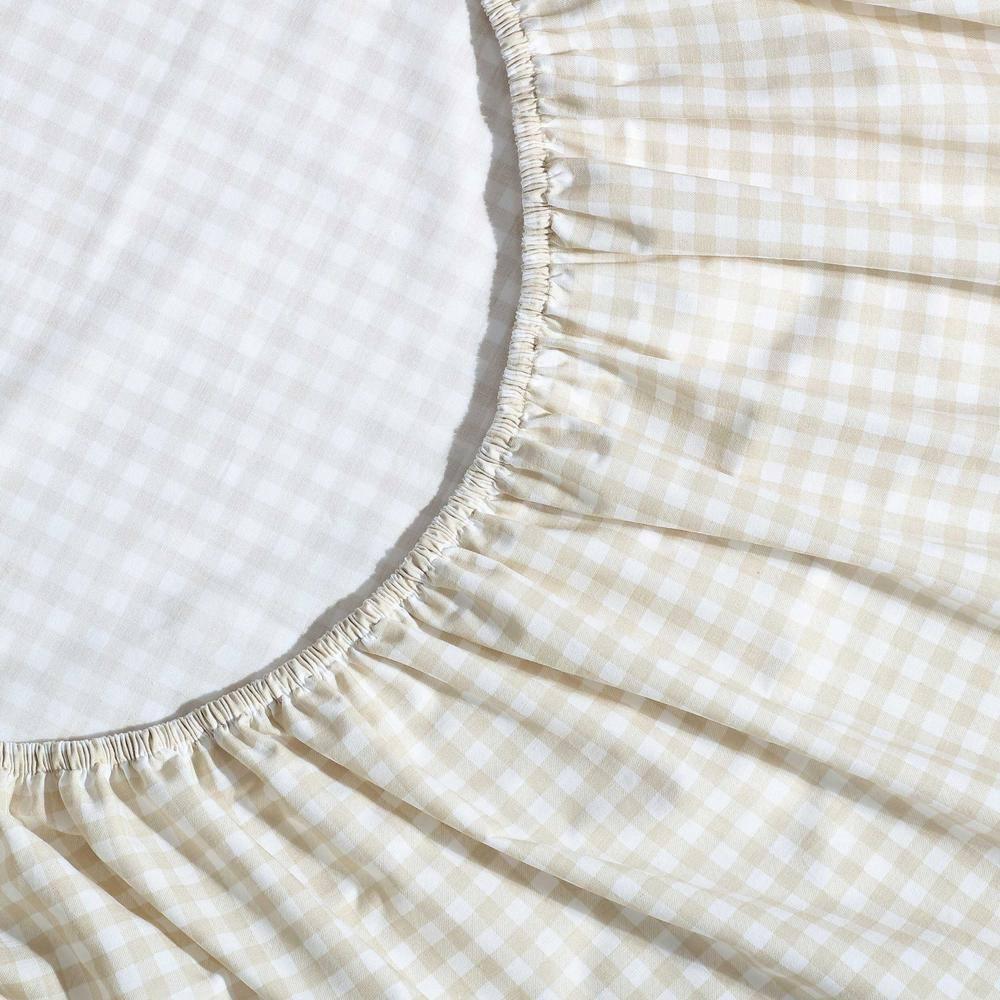 Eddie Bauer - Sheet Set, Cotton Percale Bedding with Matching Pillowcase, Crisp & Breathable, 200-Thread Count, Classic Comfort Essentials (Little Gingham Beige, Twin)