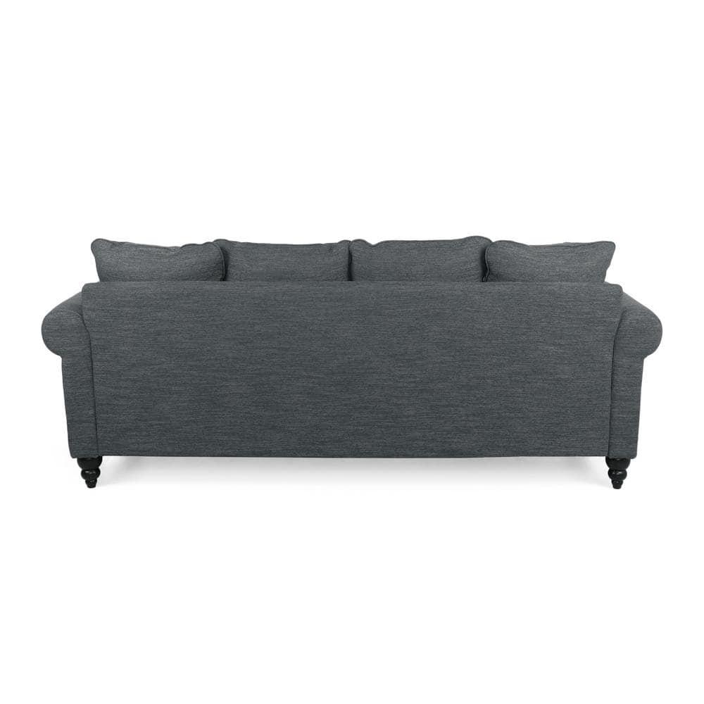 Noble House Viewland Fabric Pillowback 3 Seater Sofa with Nailhead Trim, Charcoal and Dark Brown