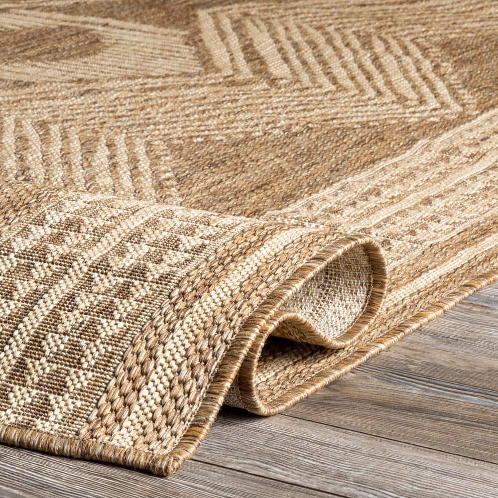 nuLOOM 4' x 5' Outdoor Geometric Area Rug, Stain Resistant, Weather Resistant, High Traffic, Patio, Balcony, Outside, Ranya Light Brown