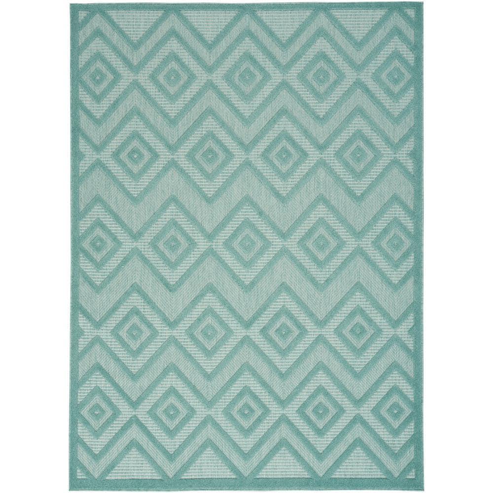 Nourison Versatile Diamond Geometric Flatweave Indoor Outdoor Area Rug Aqua/Teal 4' x 6'