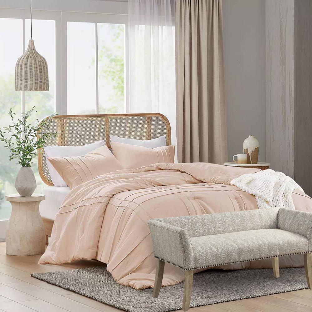 Madera Accent Bench Taupe: Madison Park, Rectangle, Nailhead Trim, Polyester Upholstery, Wood Legs
