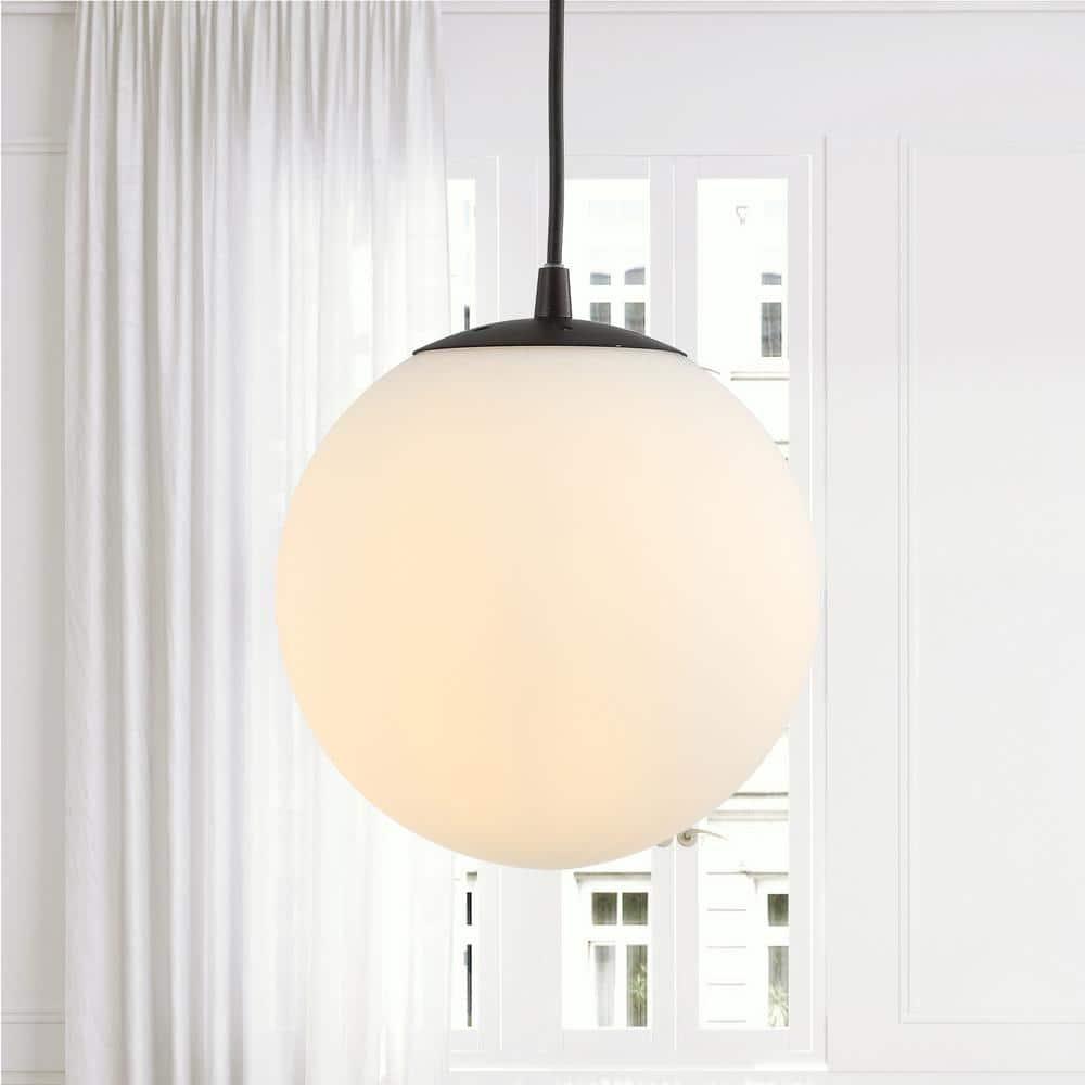 Bleecker 7.75" Metal/Glass Globe LED Pendant, White/Oil Rubbed Bronze