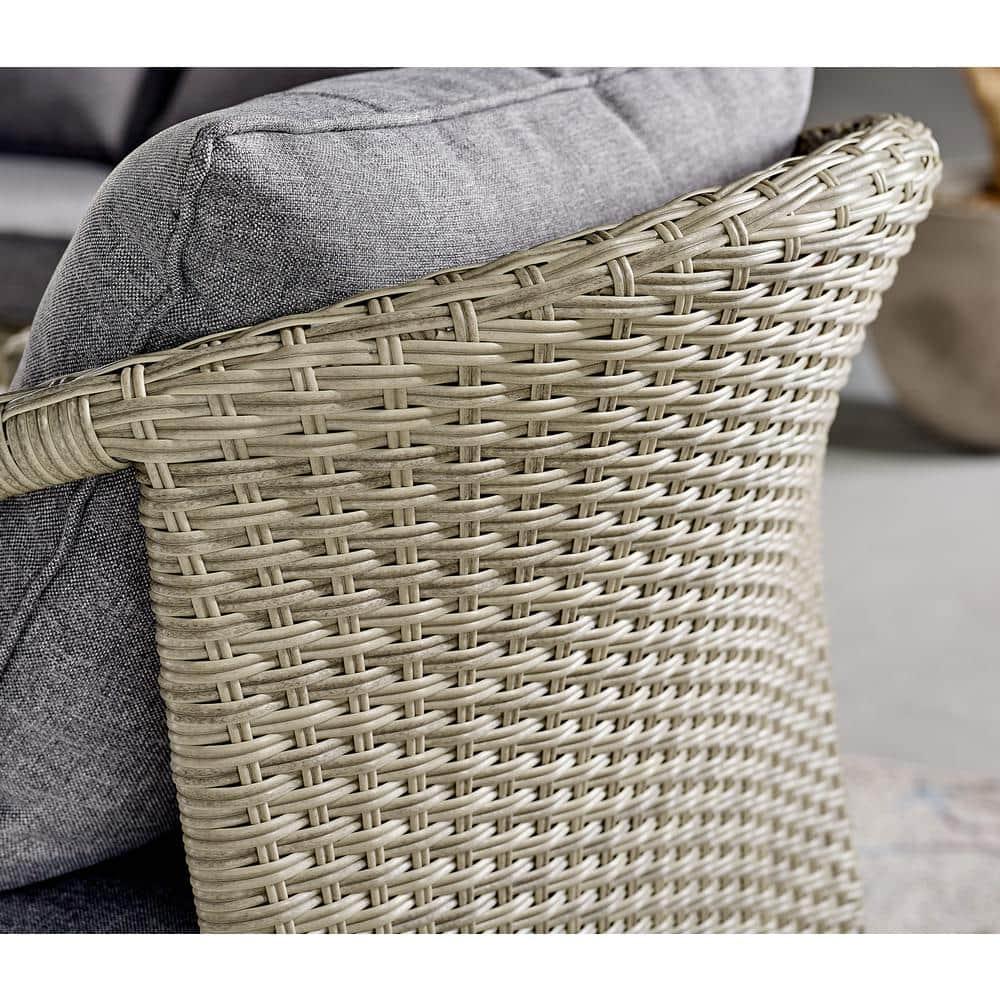 Windham All-Weather Wicker Two-Seat Outdoor Light Gray Bench with Dark Gray Cushions
