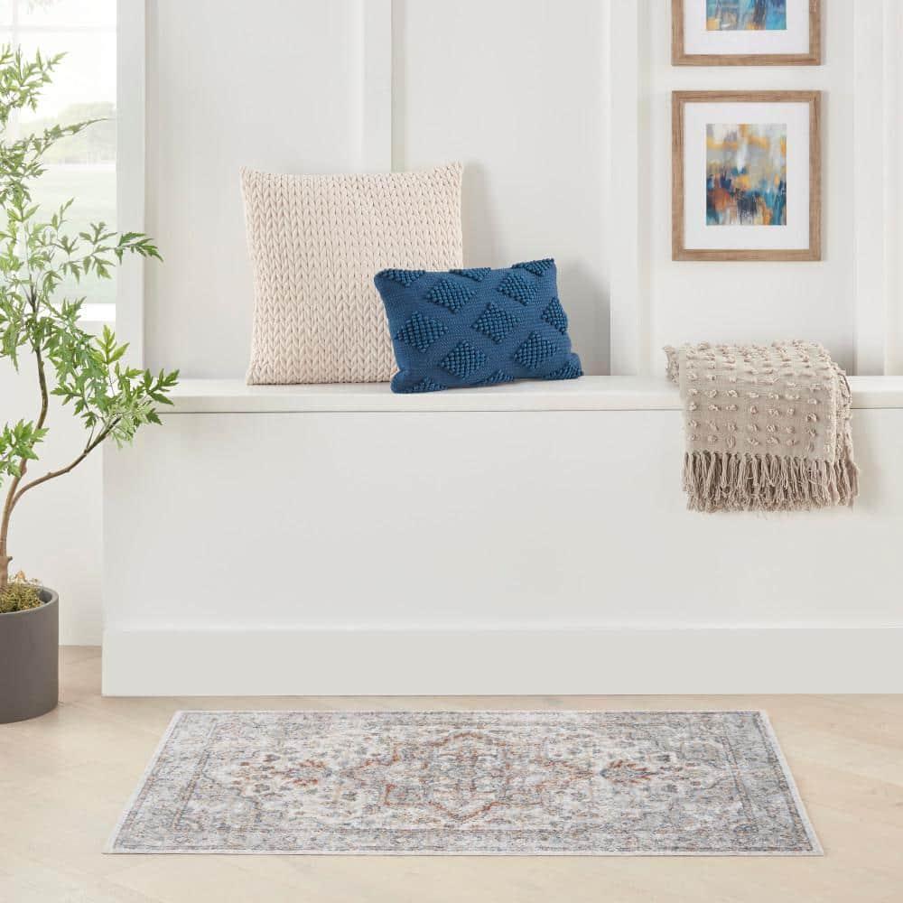 Nourison Astra Machine Washable Vintage Medallion Indoor Rug Grey/Multi 2'2" x 4'
