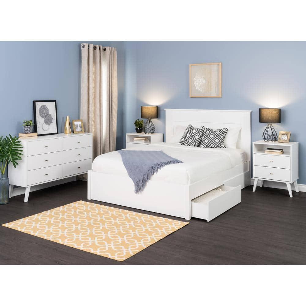 Mid Century Modern 2 Drawer Tall Nightstand with Shelf White - Prepac: Wood Laminate, Includes Anti-Tip Hardware