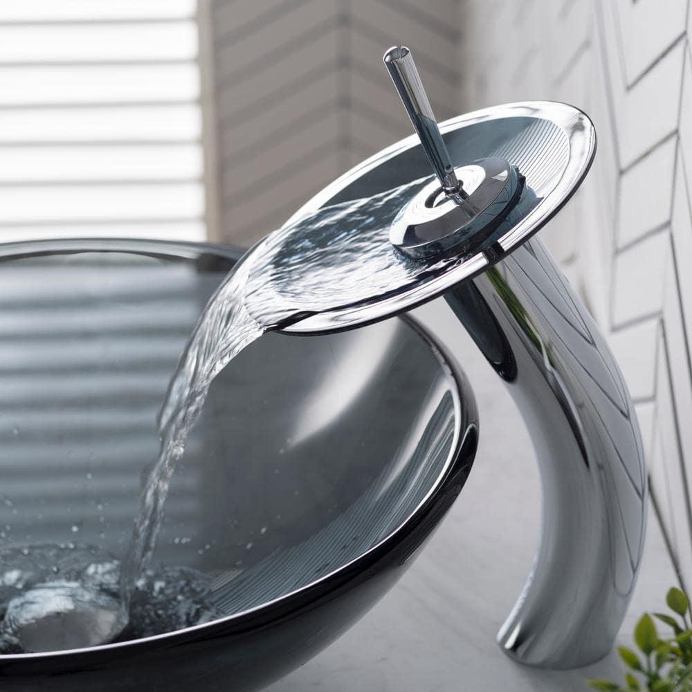 Waterfall Single Hole Single Handle Bathroom Faucet with Drain Assembly