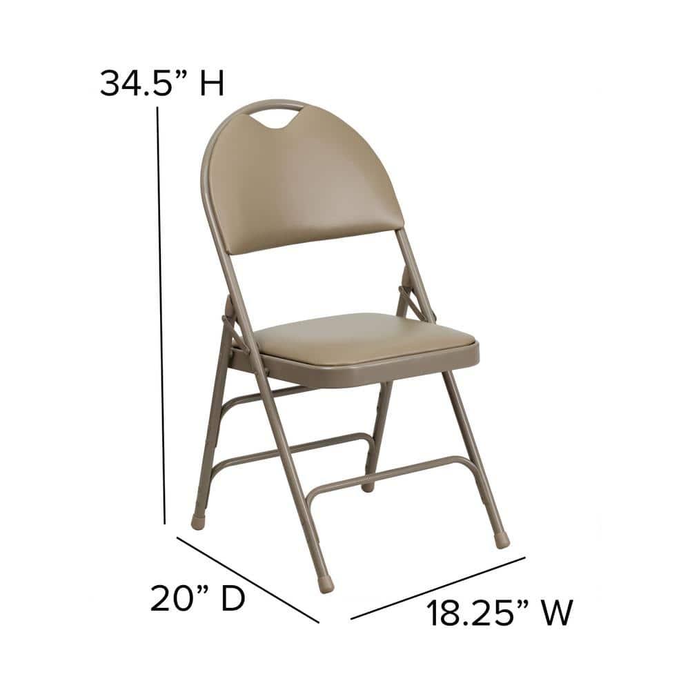 Executive Beige Vinyl High-Back Armless Chair with Metal Frame
