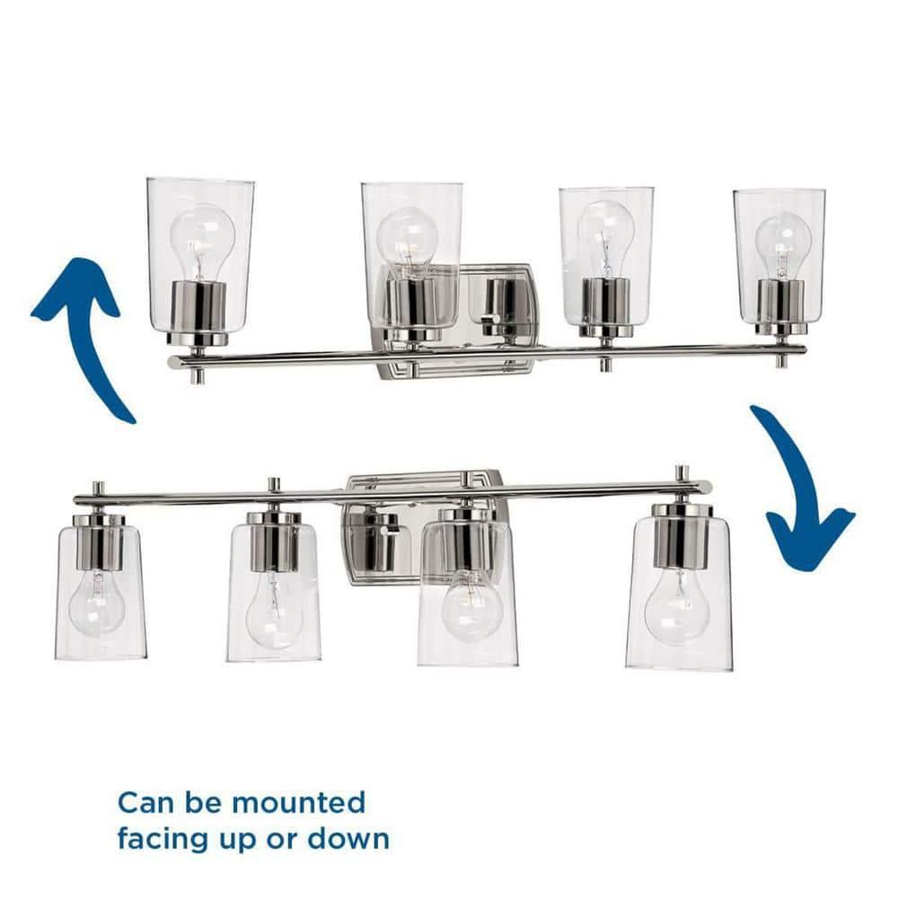 Progress Lighting Adley 4-Light Bath Vanity in Polished Nickel with Clear Glass Shades