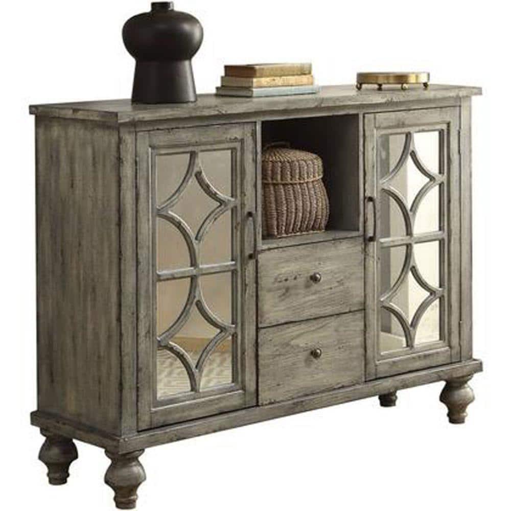 HomeStock Artisanal Artistry Console Table With 2 Doors And 2 Drawers, Weathered Gray