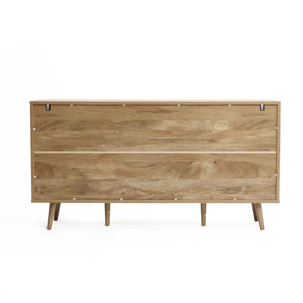 LuxenHome Sideboard Buffet Cabinet with Storage, 59'' Wide Natural Oak Manufactured Wood Accent Console Cabinet with 2-Door and 3-Drawer