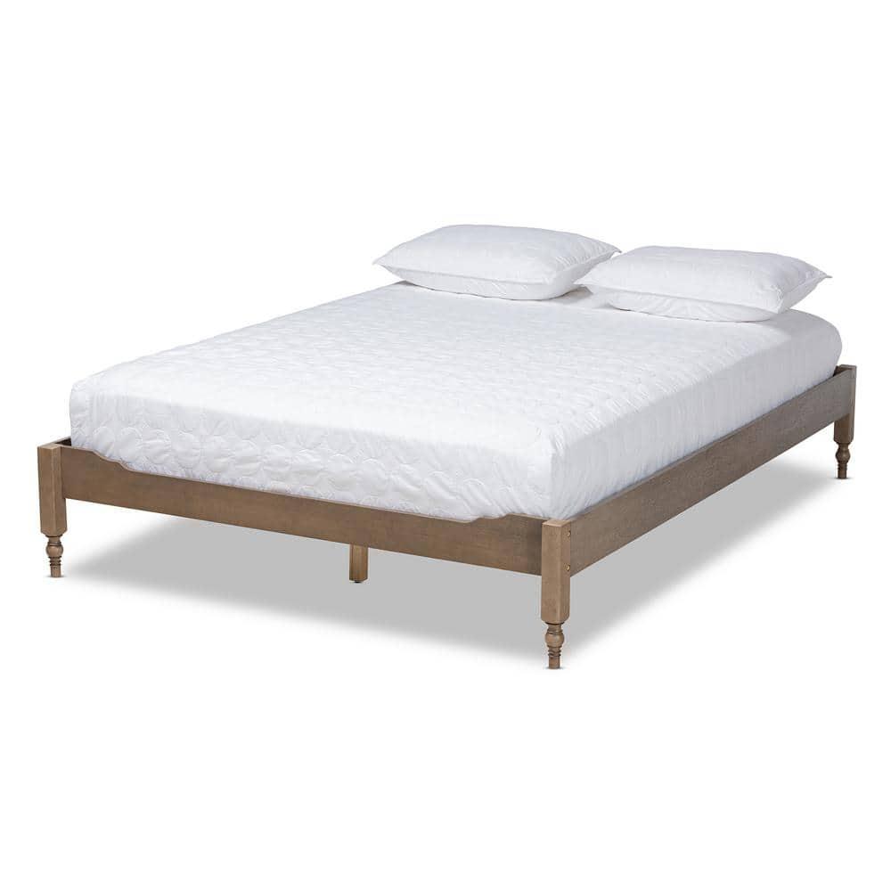 Queen Laure French Bohemian Wood Platform Bed Frame Weathered Gray - Baxton Studio: Ash Walnut Finish, No Box Spring Required