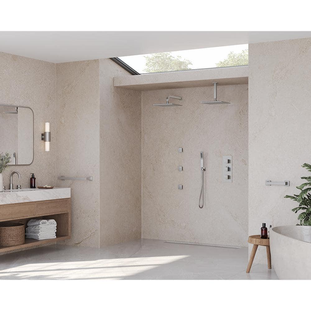 Thermostatic Dual Heads with 12" Rain Shower Faucet, Hand Shower and 3 Body Jets Matte Black