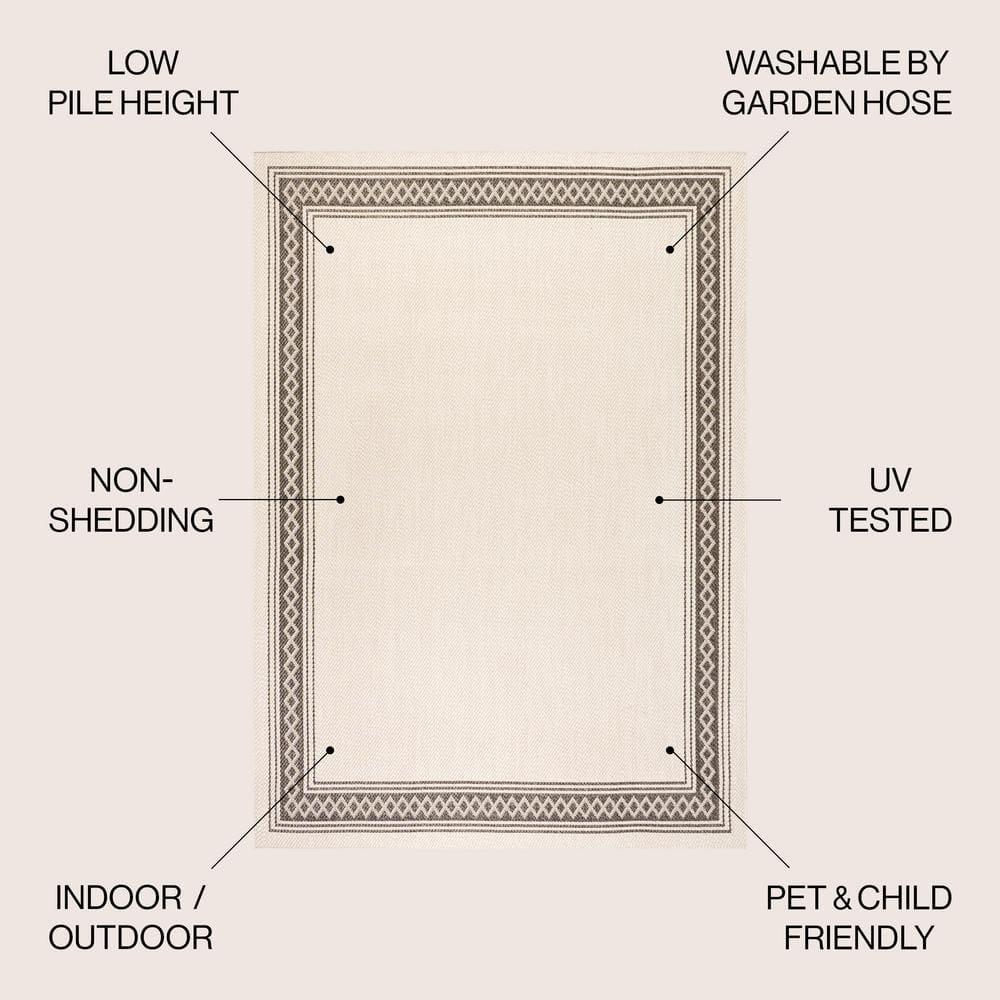 5' x 8' Lucia Classic Diamond Border Indoor/Outdoor Area Rug, Cream/Black - JONATHAN Y