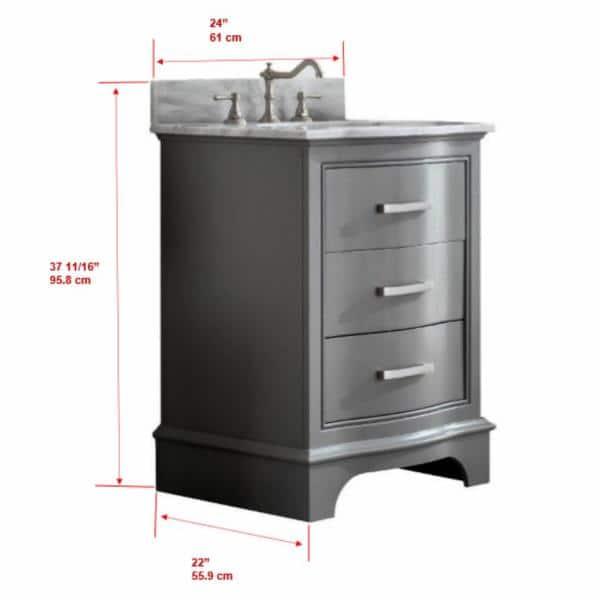 Monroe 24 in. W x 22 in. D Bath Vanity in Gray with Natural Marble Vanity Top in Carrara White with White Sink