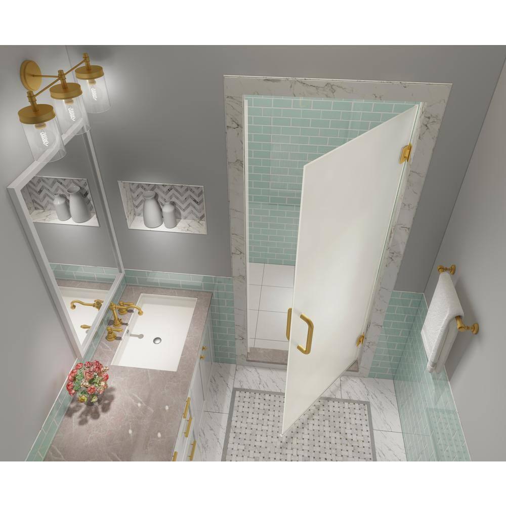 Kinkade XL 37.25" - 37.75" W x 80" HHinged Frameless Shower Door with Ultra-Bright Frosted Glass