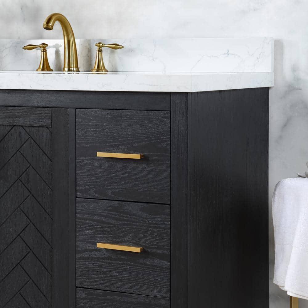 Altair Gazsi Wood Vanity with Composite Stone Top, 84" Black Oak, No Mirror