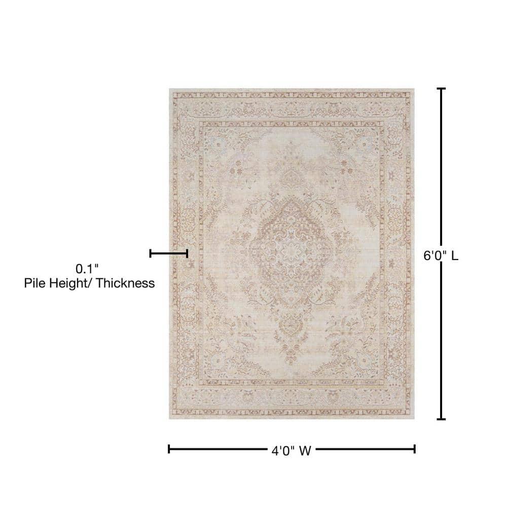 4'x6' Medallion Loomed Area Rug Ivory - Momeni: Modern Indoor Low Pile Rectangle, Polyester, Spot Clean Recommended