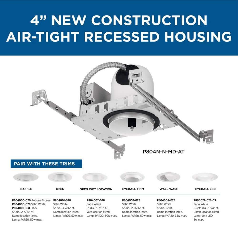 Progress Lighting 4" Steel Air-Tight Non-IC New Construction Recessed Housing P804N-N-MD-AT