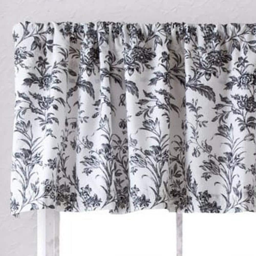 Laura Ashley Amberley Black/White Floral 100% Cotton Pole Top Window Valance 86 inches