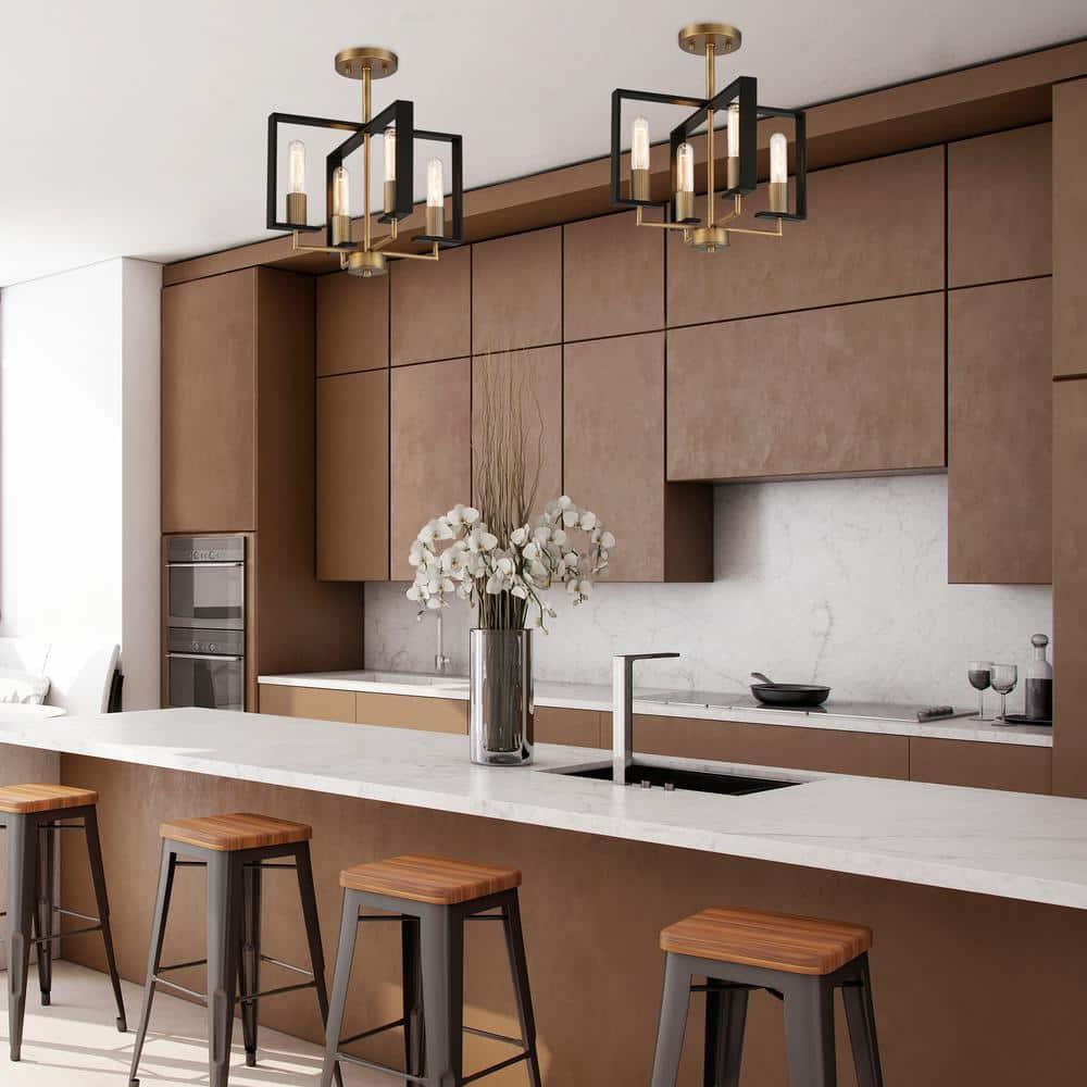 Designers Fountain Chicago PM 4 Light Old Satin Brass Semi-Flush Mount Ceiling Light, D233M-SF-OSB