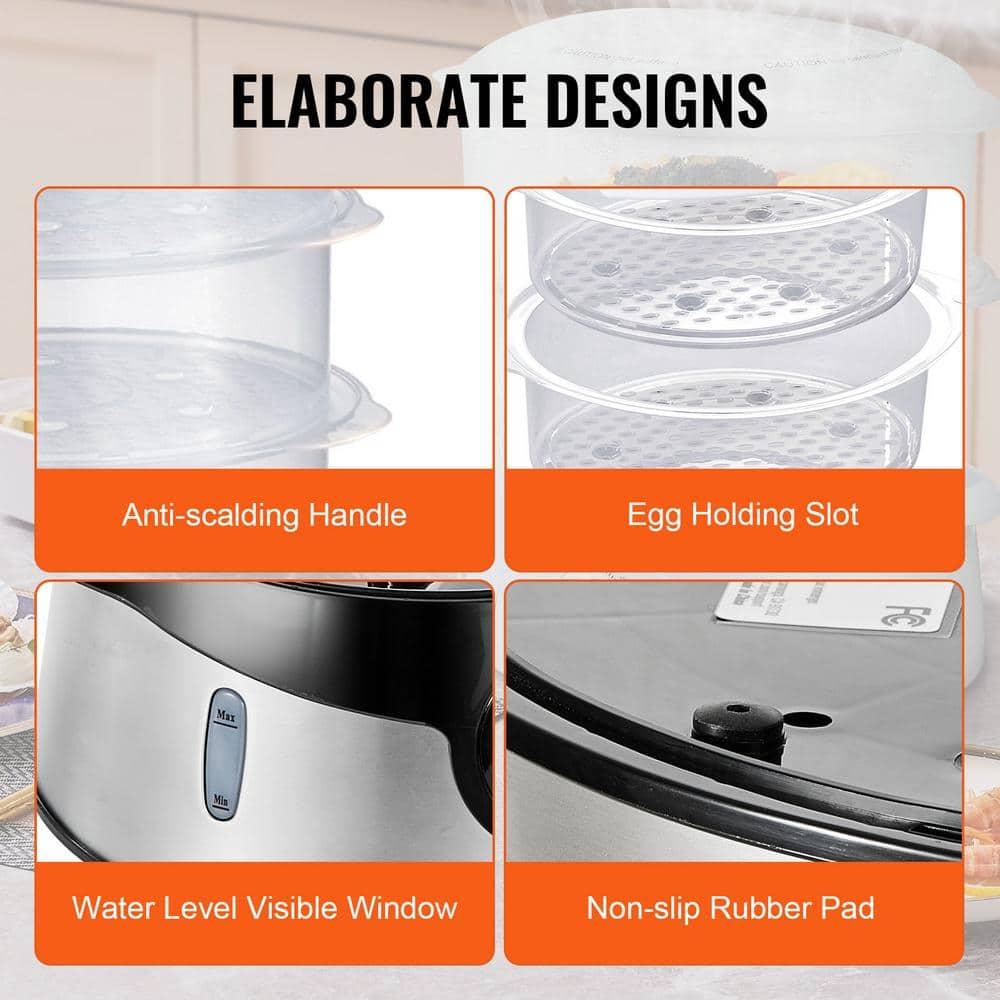 Black 9.5 Qt Electric Food Steamer with 3 Stackable Trays