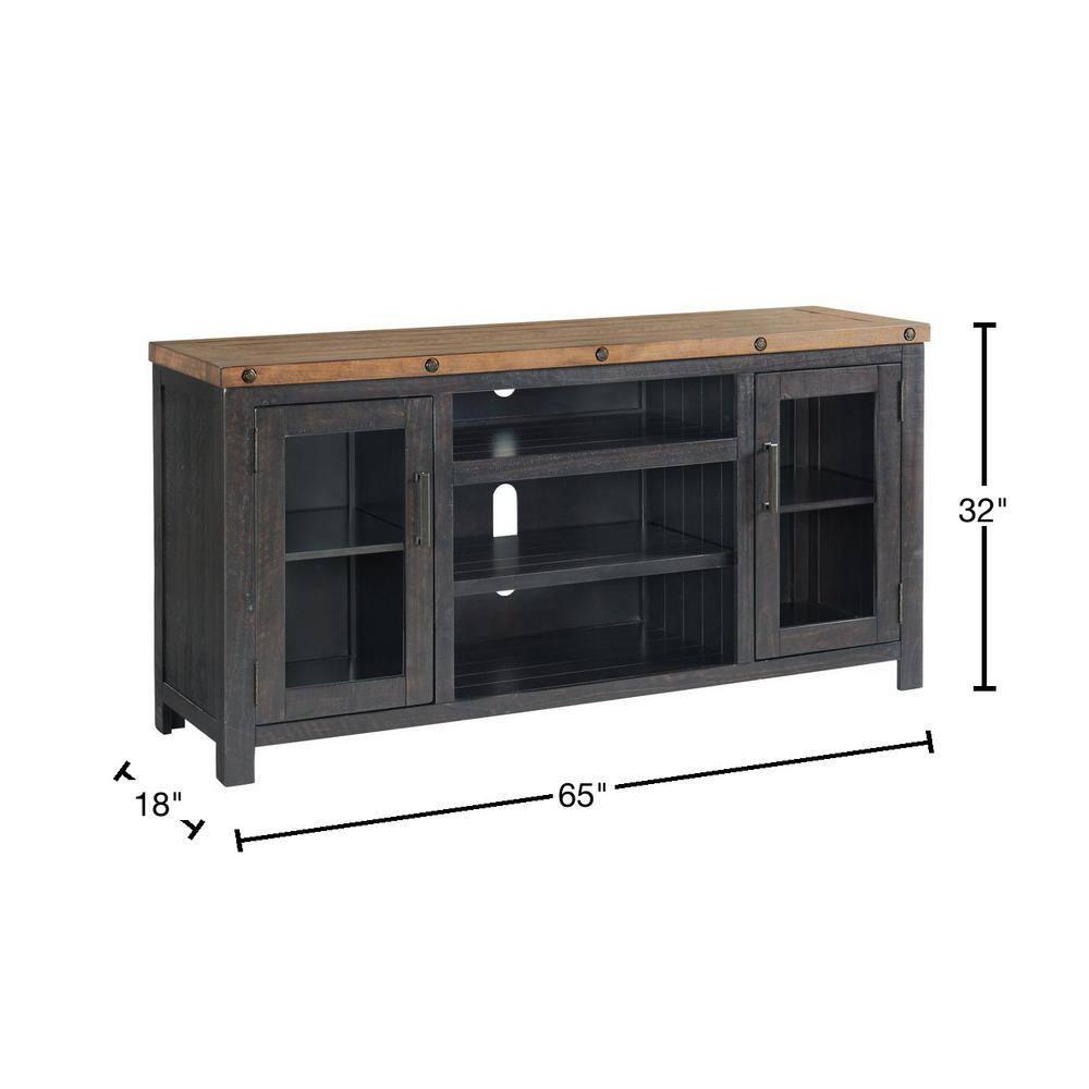 TV Stand with 2 Doors and Open Cubbies, Brown and Black- Saltoro Sherpi