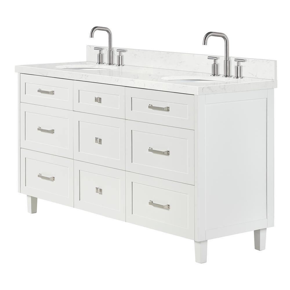 Ariel Monrow 66 Inch Double Oval Sink Bathroom Vanity With Carrara White Quartz Countertop