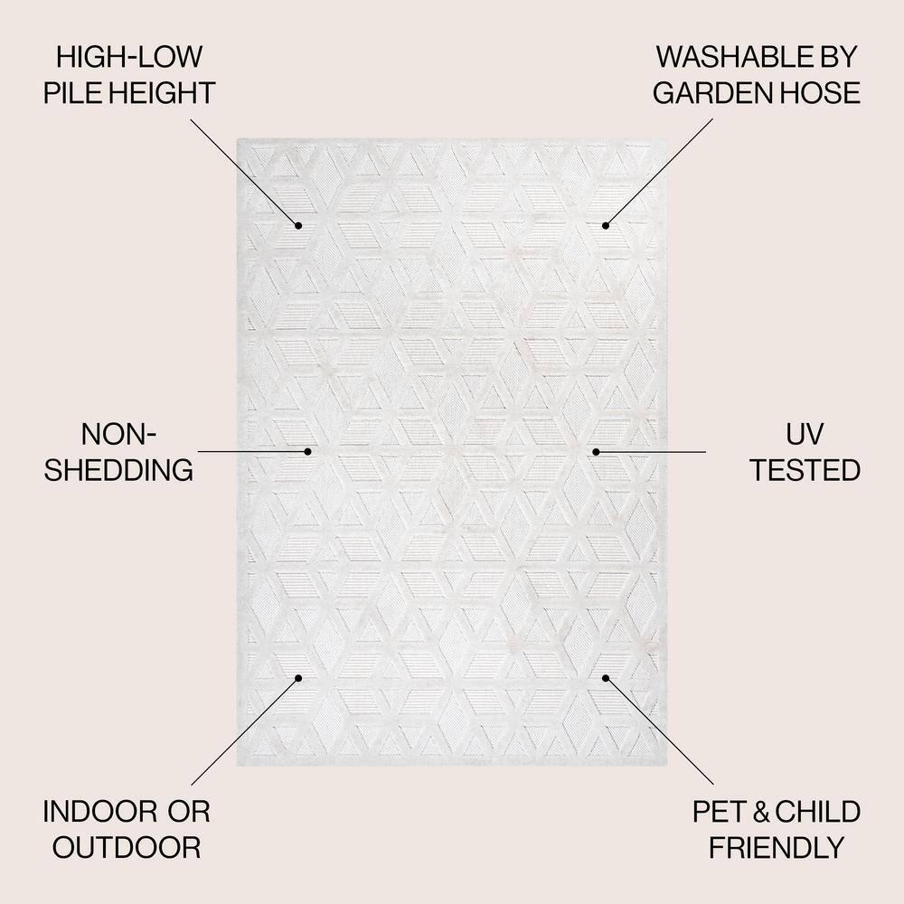 3'x5' Talaia Neutral Geometric Indoor/Outdoor Area Rug, Ivory - JONATHAN Y