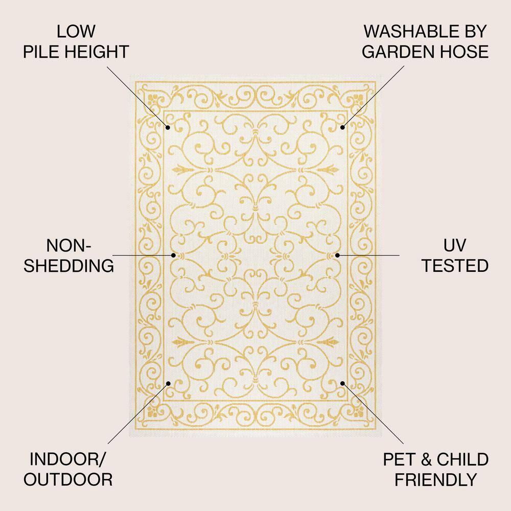 5' x 8' Charleston Vintage Filigree Textured Weave Indoor/Outdoor Area Rug, Cream/Yellow - JONATHAN Y