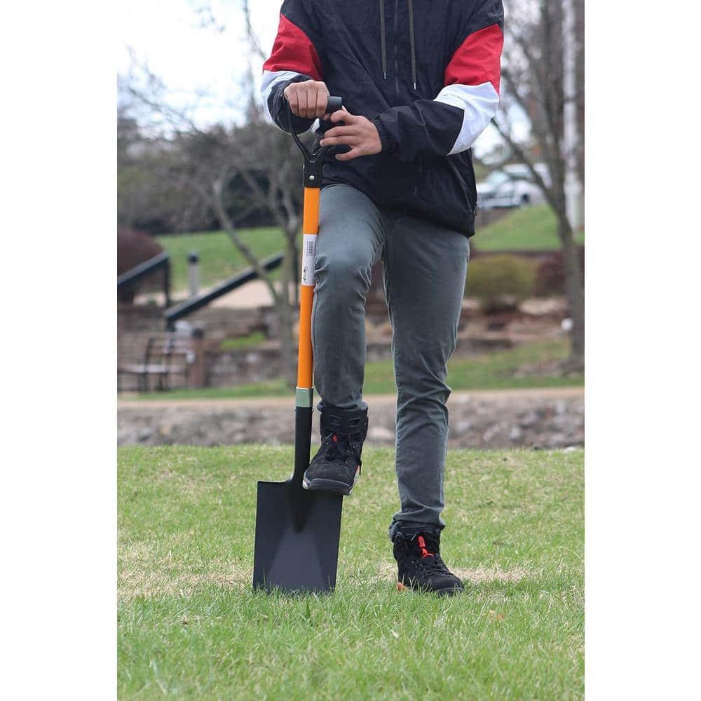 Ashman Online Heavy Duty Spade Shovel - 41 inches Long Orange Metal Shovel With D Grip Handle (1 Pack)