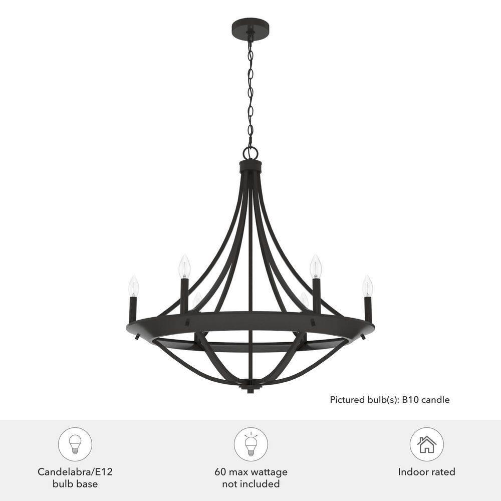 Hunter - Perch Point 6-light Noble Bronze, Large Chandelier, Dimmable, Casual Style, Empire Shaped, for Bedrooms, Kitchens, Dining, Living Rooms - 19414