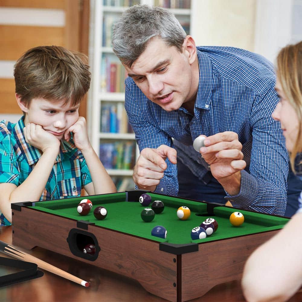 Mini Pool Table - 20-Inch Portable Tabletop Billiards Game with Cue Balls, Sticks, Chalk, Brush, and Triangle Rack - Table Games by Hey! Play!