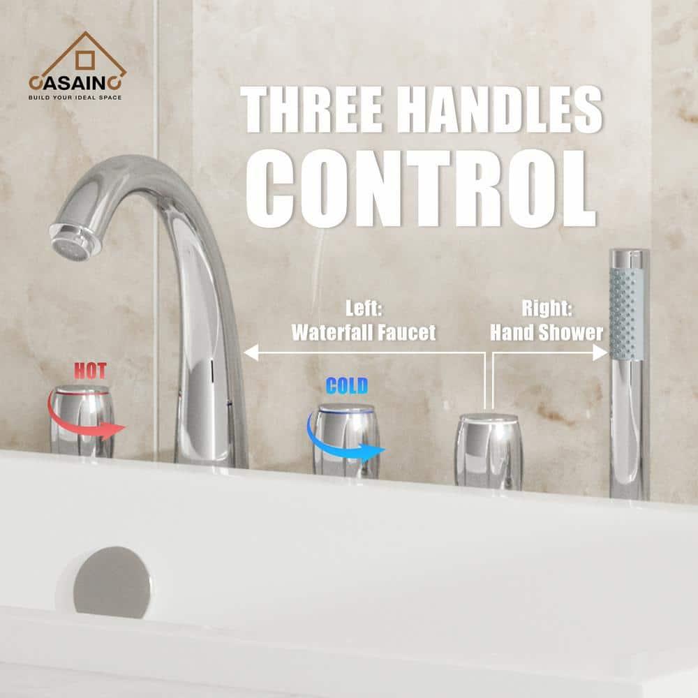 Chrome Plated 3-Handle Deck Mount Roman Tub Faucet with Hand Shower