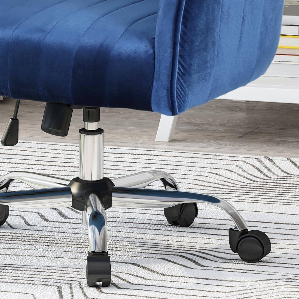 Noble House Lylah Glam Velvet Home Office Chair with Swivel Base, Navy Blue and Silver Finish