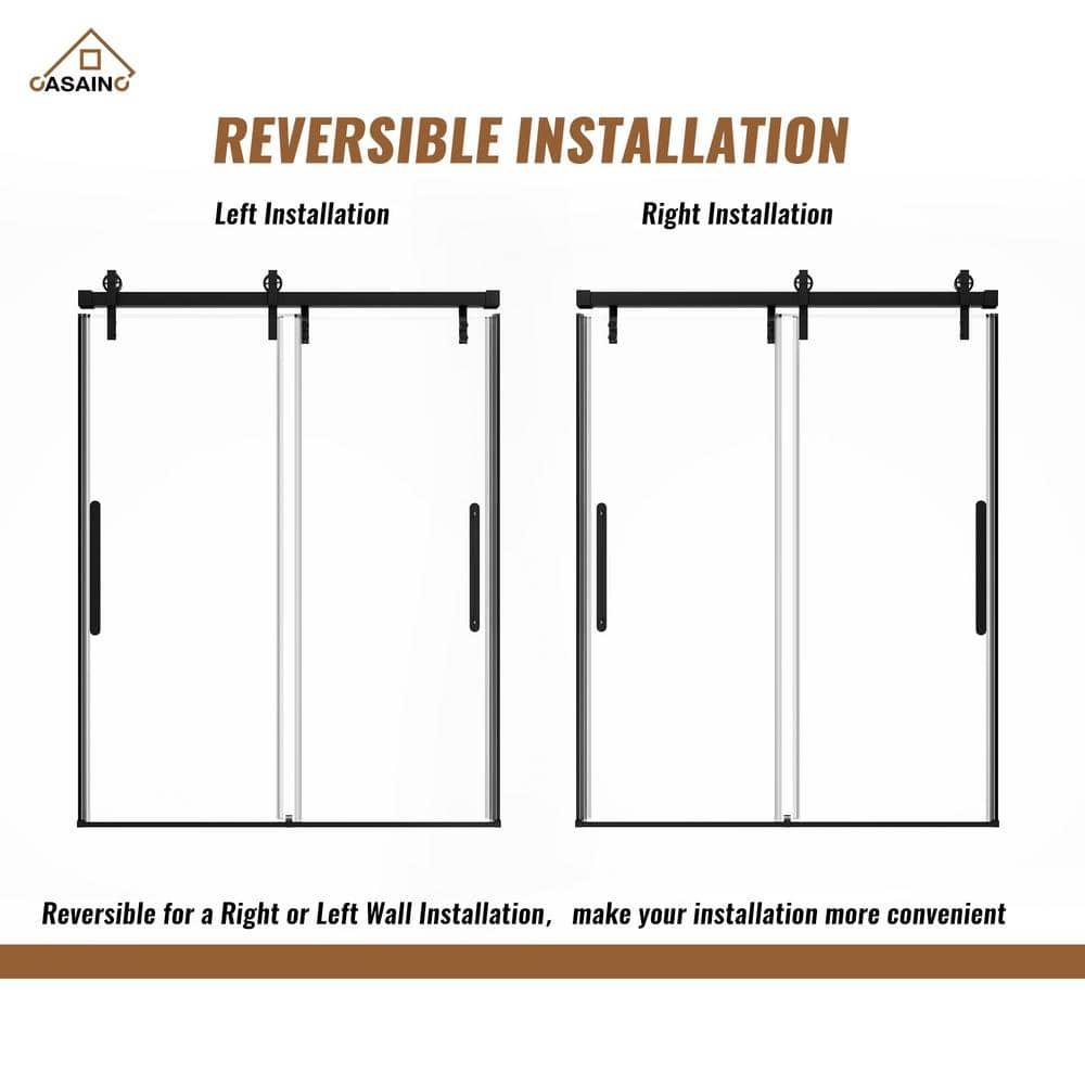 60" W x 76" H Frameless Shower Door Double Sliding 10MM Tempered Glass 304 Stainless Steel Hardware