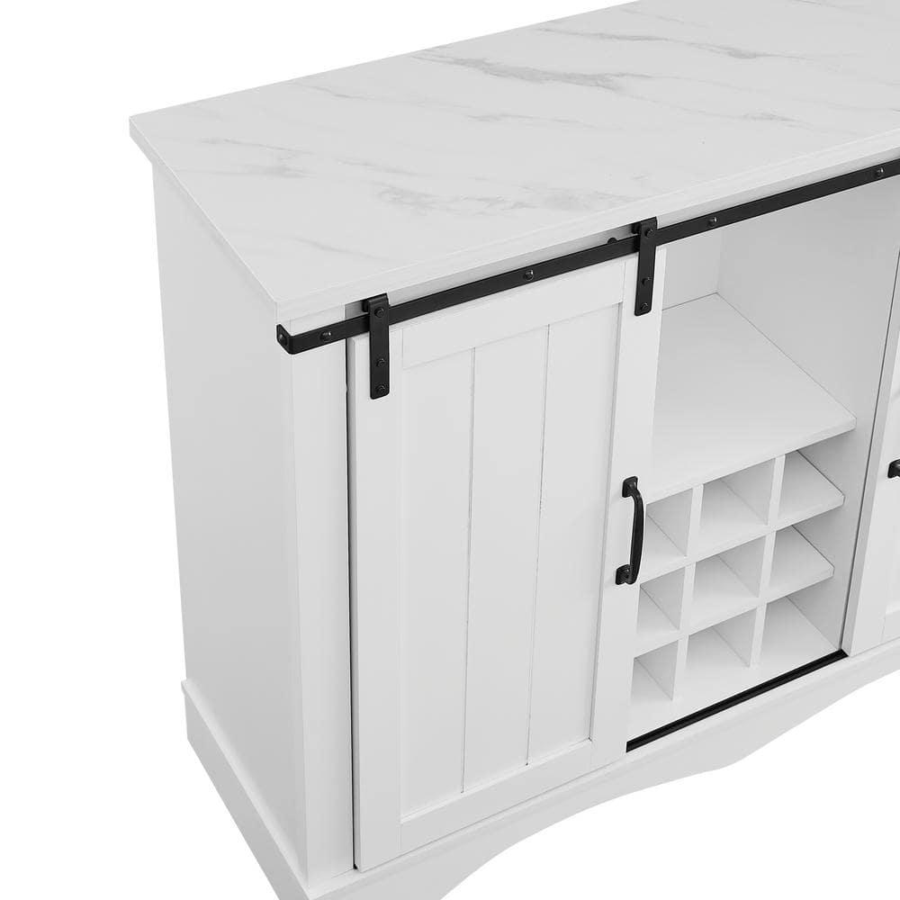 Home Essentials 47" Wine Bar Cabinet White: Farmhouse Style, Glassware Storage, MDF & Rubberwood
