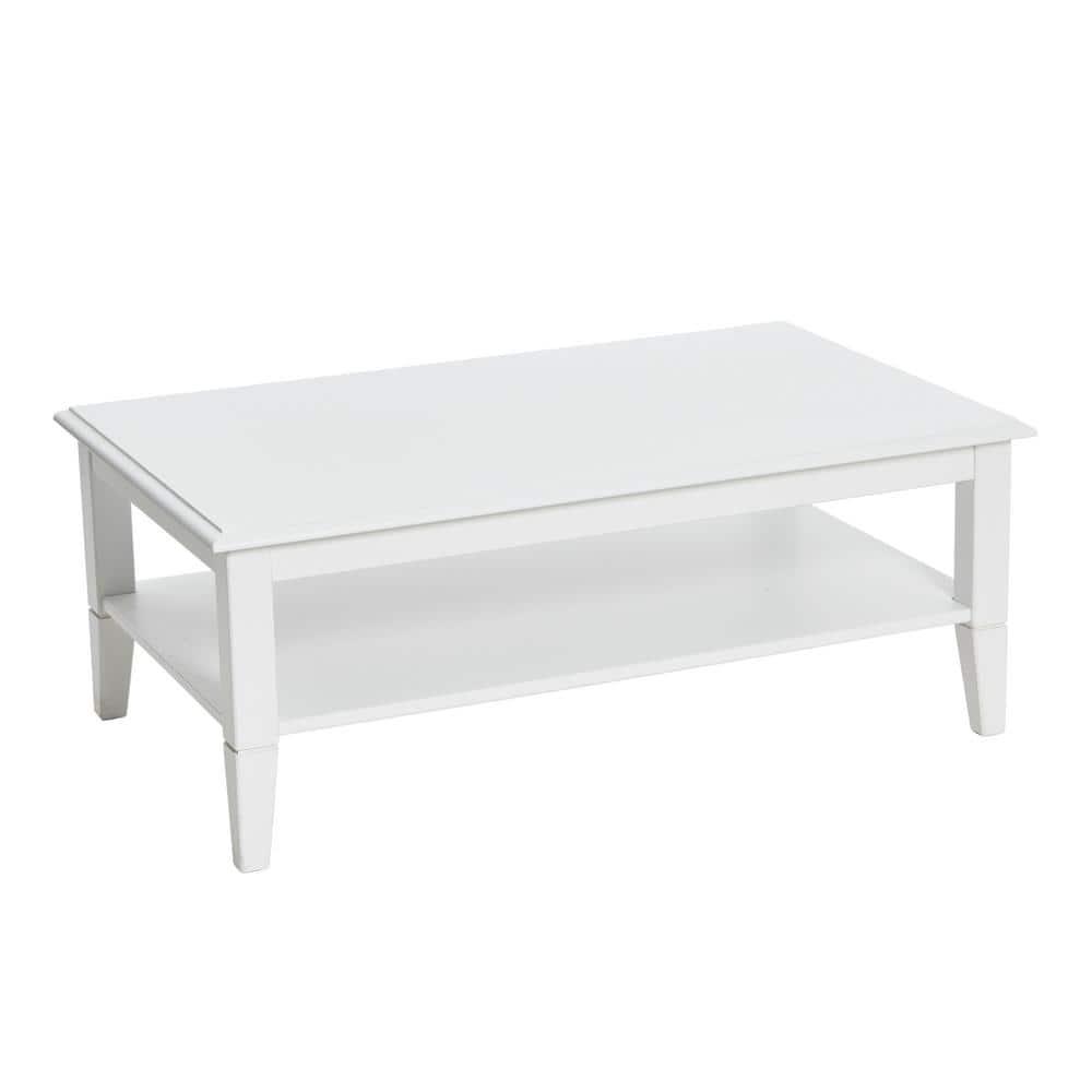 Storied Home Pleasantville Coffee Table with Storage Shelf and Solid Wood Legs White: Country Style, Engineered Top