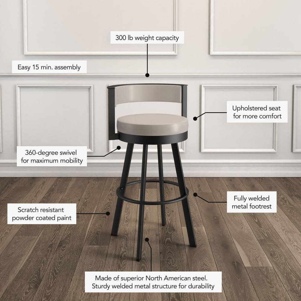 Browser 26 in. Light Grey Polyester/Black Metal Swivel Counter Stool
