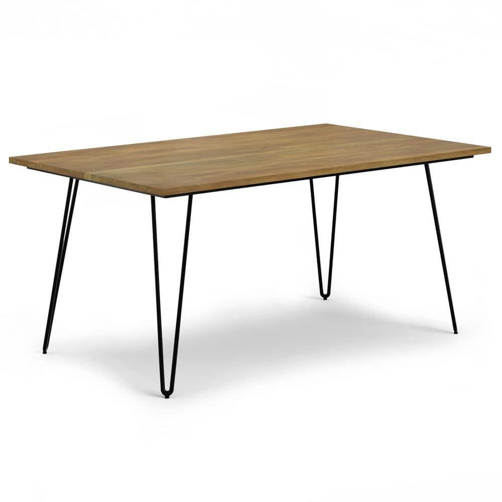 Hunter 66"W Solid Mango Wood Dining Table, Industrial Style with Hairpin Legs, Seats 6