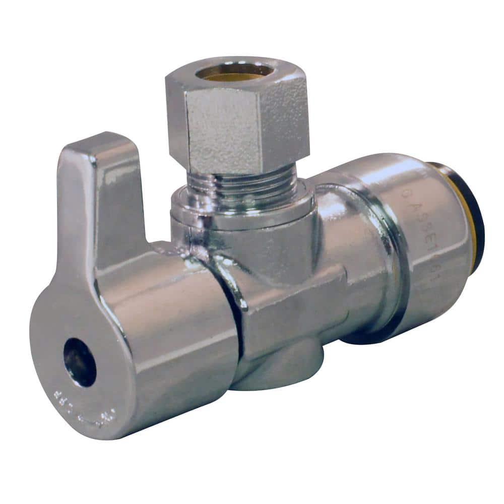 Tectite FSBVA1238C 1/2 in. Chrome-Plated Brass Push-to-Connect x 3/8 in. O.D. Compression Quarter-Turn Angle Stop Valve