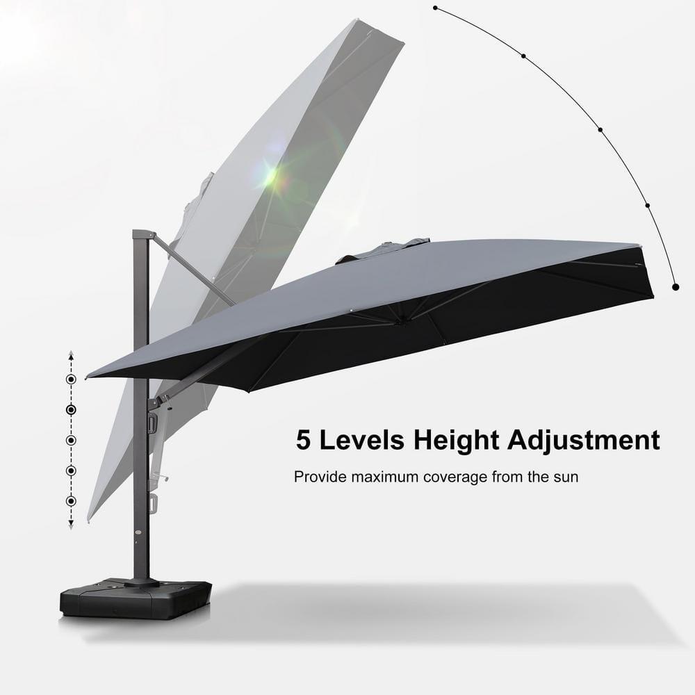 PURPLE LEAF Outdoor Cantilever Umbrellas 12FT Square Large Patio Umbrella Offset Umbrella with 360°Rotation Tilting And Hanging Double Top, Grey