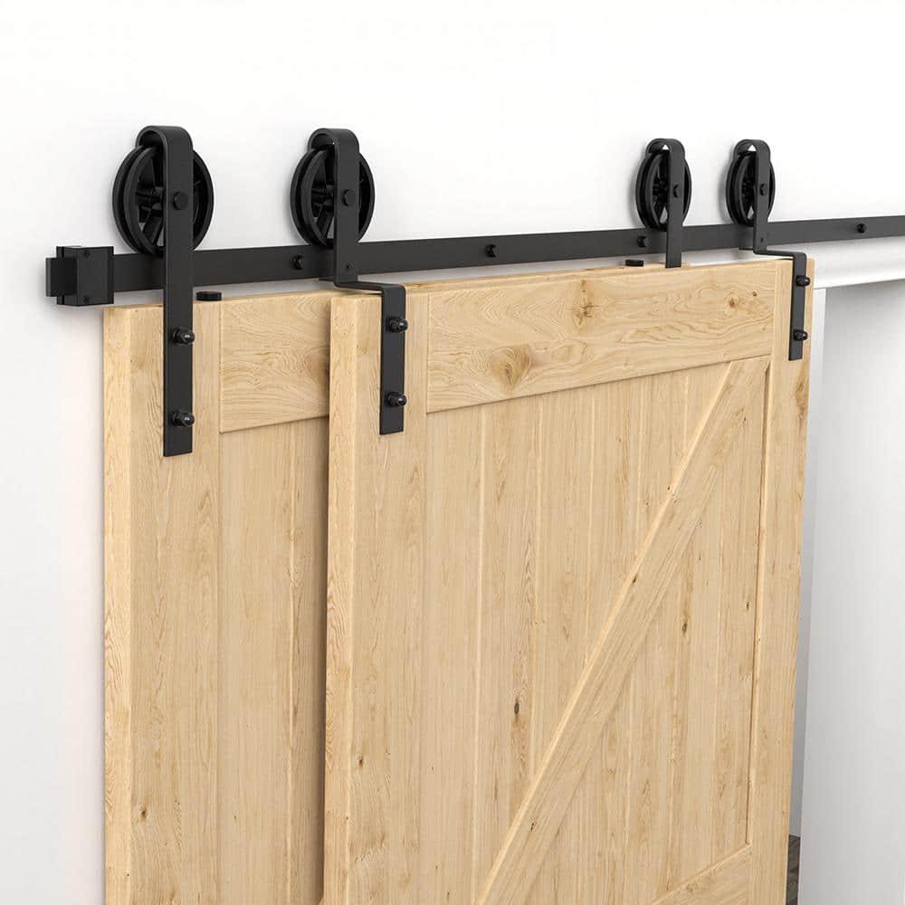 Heavy-Duty Black Steel Single Track Barn Door Hardware Kit