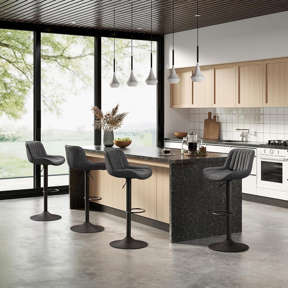 Art Leon Rustic Bar Stools Set of 2, Faux Leather with Backrest Chrome Legs, Upholstered Swivel Kitchen Stools, Black Brown