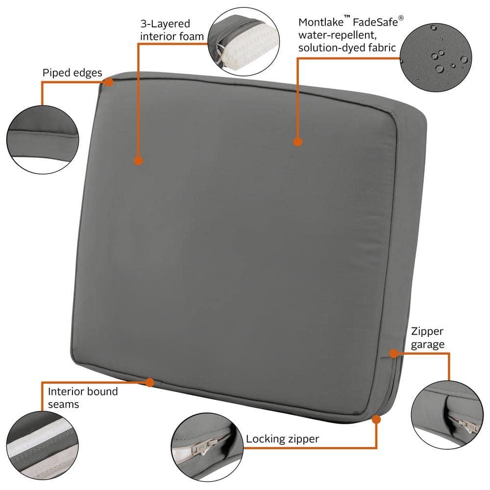 Classic Accessories 25"x22" Montlake Water Resistant Patio Lounge Back Cushion: FadeSafe, Zippered