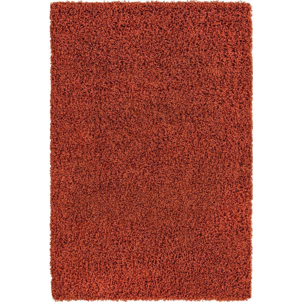 Unique Loom 4' 1 x 6' 1 Solid Shag Terracotta Area Rug
