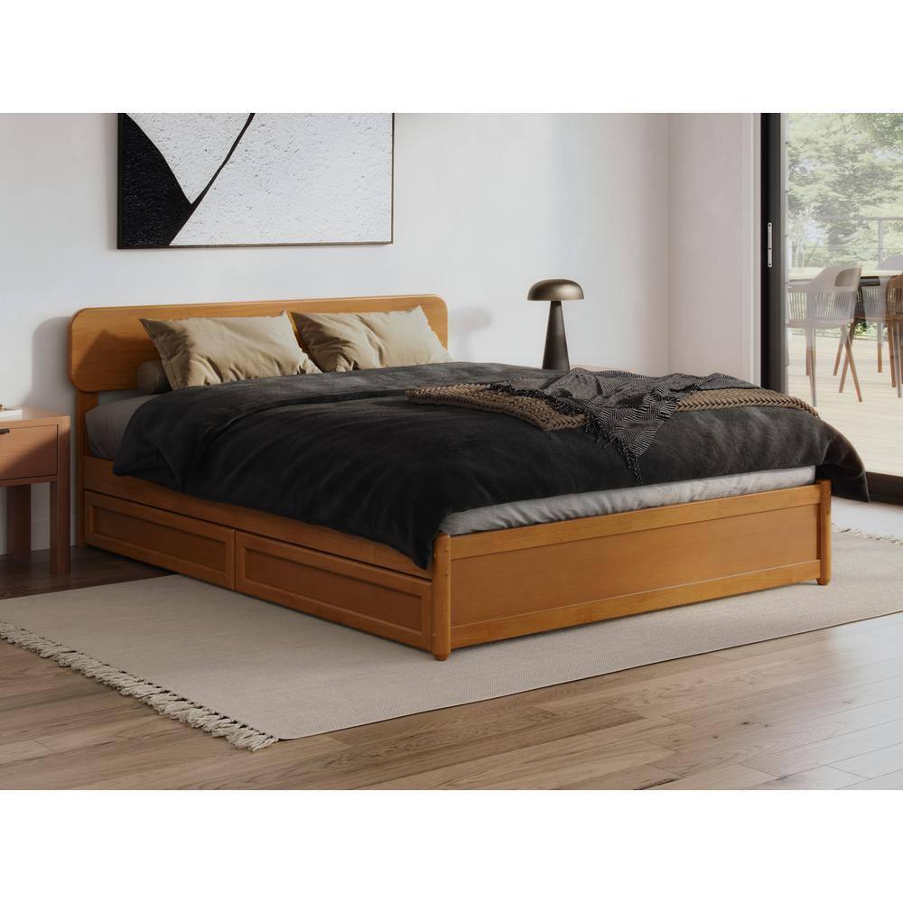 AFI Capri Queen Wood Platform Bed with Panel Footboard and Storage Drawers, Light Toffee
