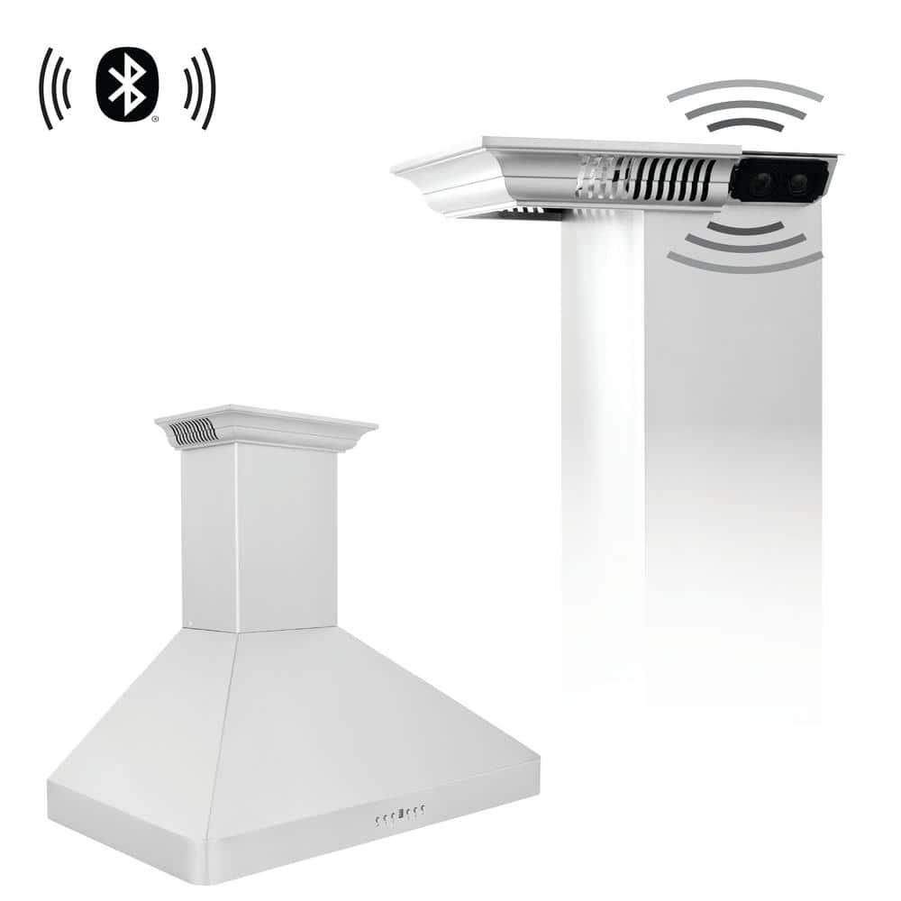 30 in. ZLINE CrownSoundDucted Vent Wall Mount Range Hood in Stainless Steel W/ Bluetooth Speakers (KF2CRN-BT-30)
