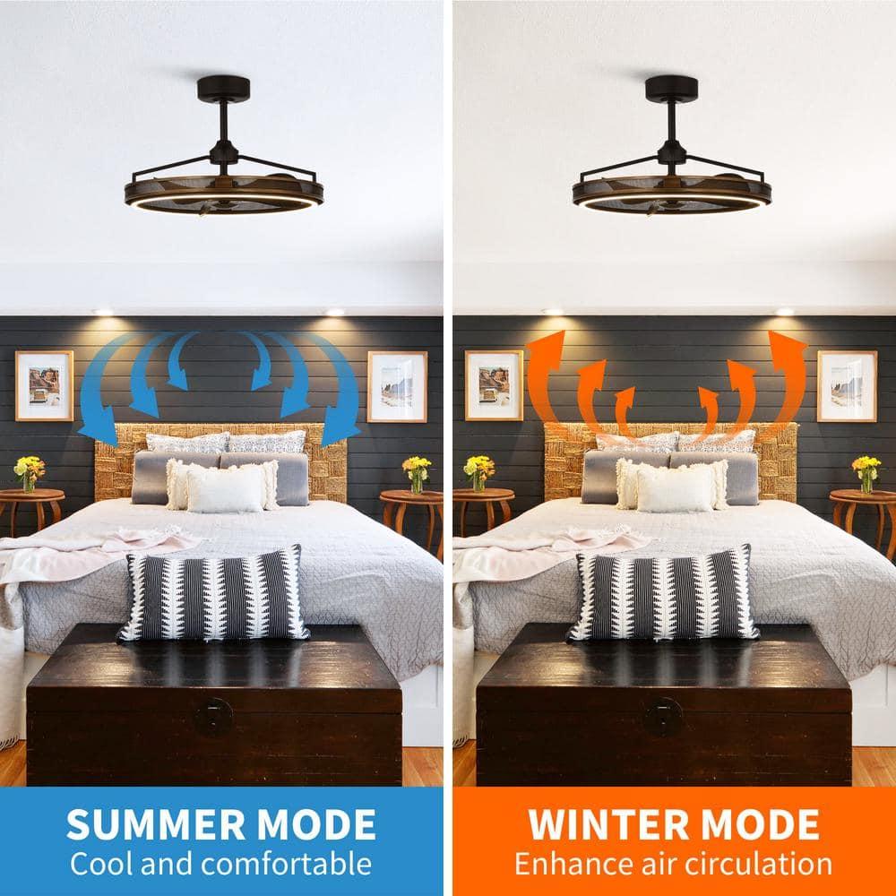 27-inch Industrial Bronze Mesh Caged Bladeless Ceiling Fan with LED Light and Remote