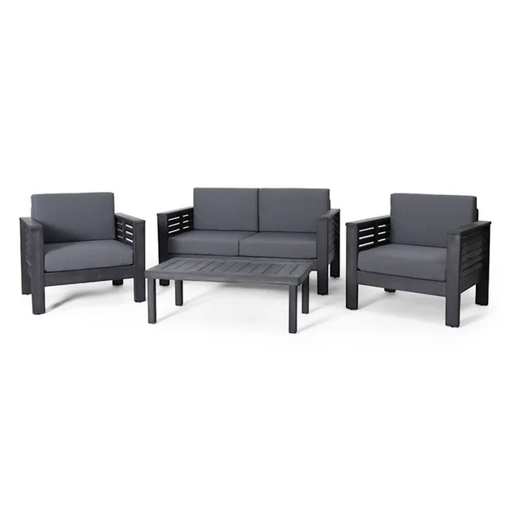 Christopher Knight Home Rabun Outdoor Acacia Wood 4 Seater Chat Set with Cushions, Dark Gray